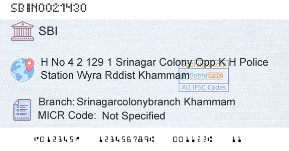 State Bank Of India Srinagarcolonybranch KhammamBranch 