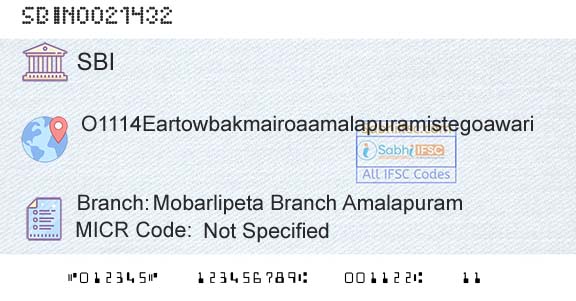 State Bank Of India Mobarlipeta Branch AmalapuramBranch 