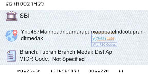State Bank Of India Tupran Branch Medak Dist ApBranch 