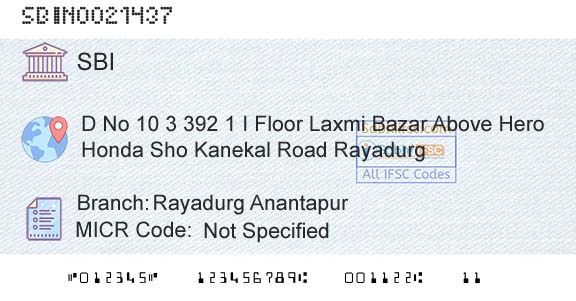 State Bank Of India Rayadurg AnantapurBranch 