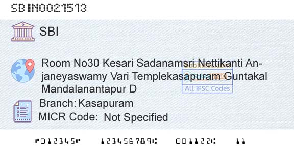 State Bank Of India KasapuramBranch 