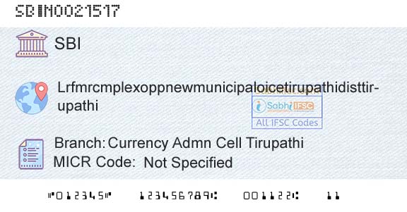 State Bank Of India Currency Admn Cell TirupathiBranch 