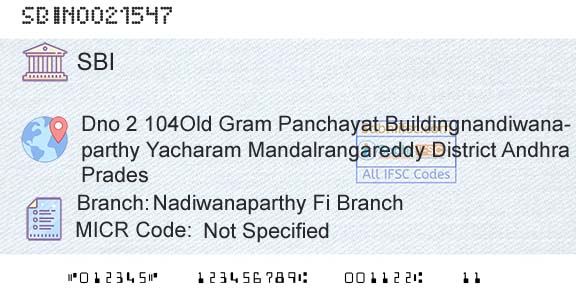 State Bank Of India Nadiwanaparthy Fi BranchBranch 