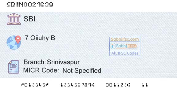 State Bank Of India SrinivaspurBranch 