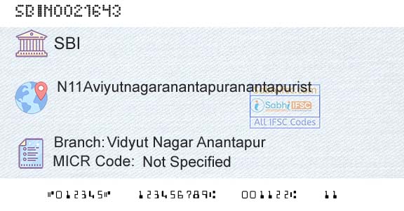 State Bank Of India Vidyut Nagar AnantapurBranch 
