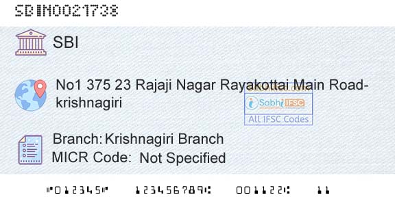 State Bank Of India Krishnagiri BranchBranch 