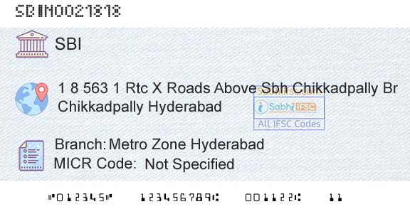 State Bank Of India Metro Zone HyderabadBranch 