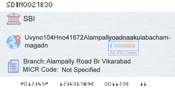 State Bank Of India Alampally Road Br VikarabadBranch 