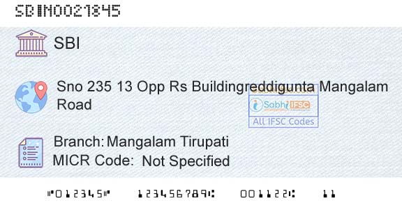 State Bank Of India Mangalam TirupatiBranch 