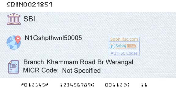 State Bank Of India Khammam Road Br WarangalBranch 