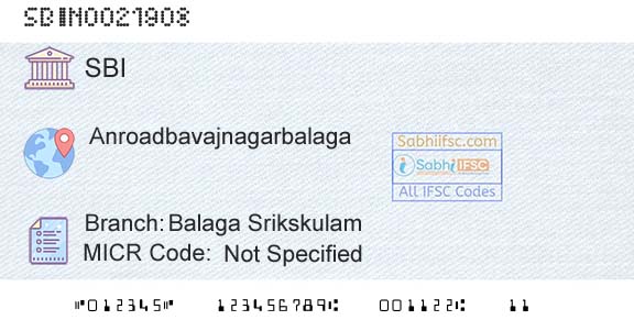 State Bank Of India Balaga SrikskulamBranch 