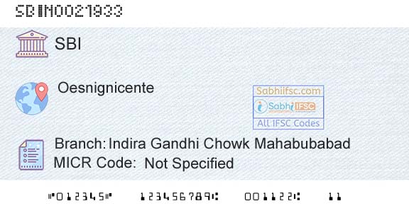 State Bank Of India Indira Gandhi Chowk MahabubabadBranch 