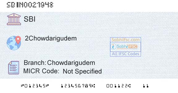 State Bank Of India ChowdarigudemBranch 