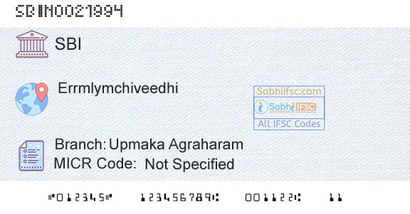 State Bank Of India Upmaka AgraharamBranch 