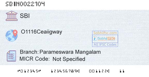 State Bank Of India Parameswara MangalamBranch 