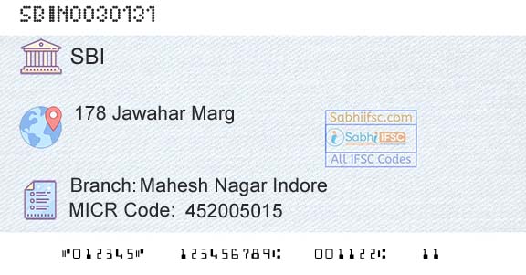 State Bank Of India Mahesh Nagar IndoreBranch 