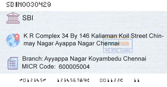 State Bank Of India Ayyappa Nagar Koyambedu ChennaiBranch 