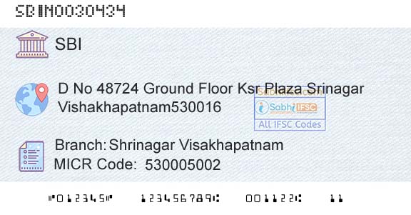 State Bank Of India Shrinagar VisakhapatnamBranch 