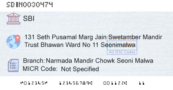State Bank Of India Narmada Mandir Chowk Seoni MalwaBranch 