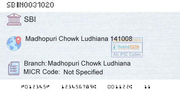 State Bank Of India Madhopuri Chowk LudhianaBranch 