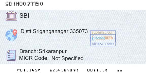 State Bank Of India SrikaranpurBranch 