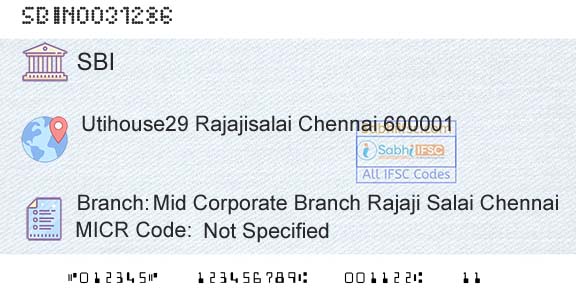 State Bank Of India Mid Corporate Branch Rajaji Salai ChennaiBranch 
