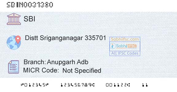 State Bank Of India Anupgarh AdbBranch 