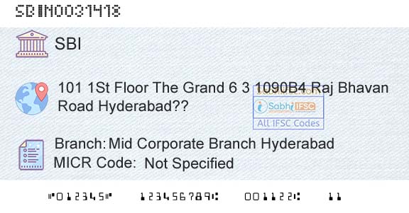 State Bank Of India Mid Corporate Branch HyderabadBranch 