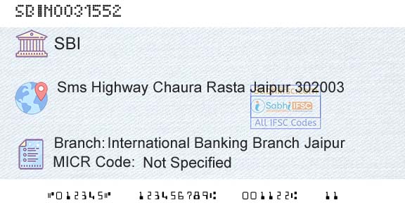 State Bank Of India International Banking Branch JaipurBranch 