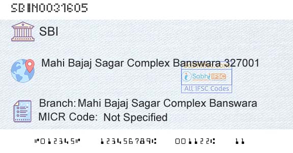 State Bank Of India Mahi Bajaj Sagar Complex BanswaraBranch 