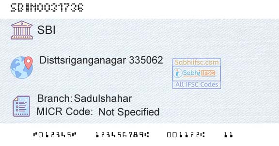 State Bank Of India SadulshaharBranch 