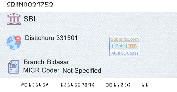 State Bank Of India BidasarBranch 