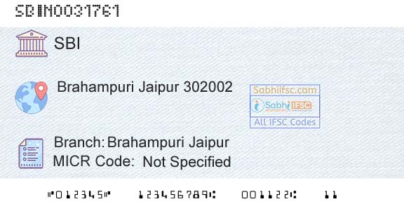 State Bank Of India Brahampuri JaipurBranch 