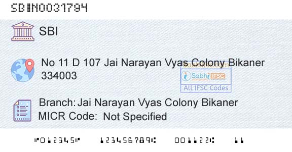 State Bank Of India Jai Narayan Vyas Colony BikanerBranch 