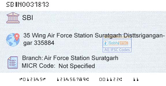 State Bank Of India Air Force Station SuratgarhBranch 