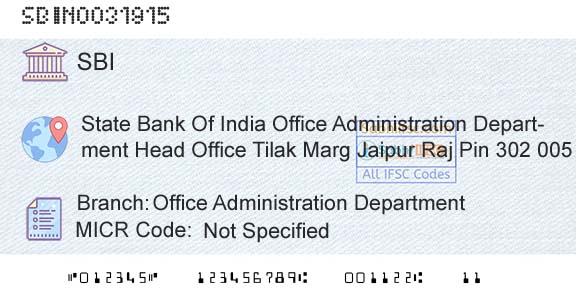State Bank Of India Office Administration DepartmentBranch 