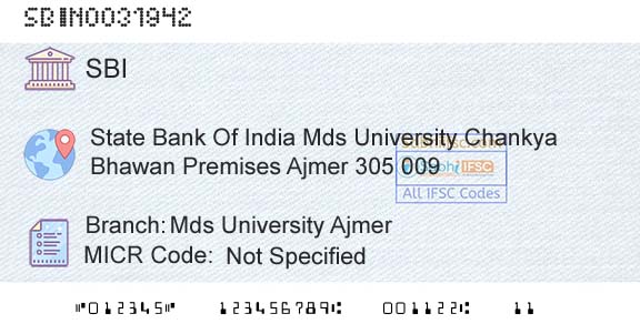 State Bank Of India Mds University AjmerBranch 