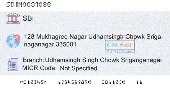 State Bank Of India Udhamsingh Singh Chowk SriganganagarBranch 
