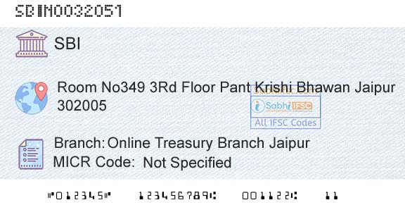 State Bank Of India Online Treasury Branch JaipurBranch 