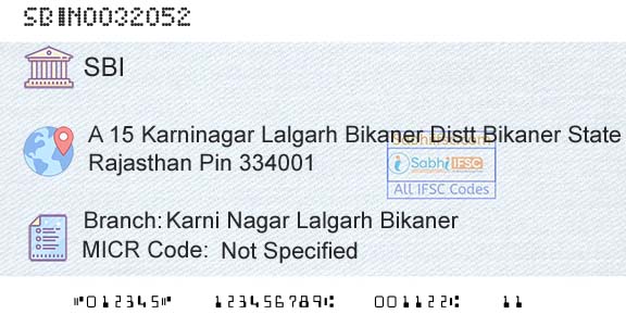 State Bank Of India Karni Nagar Lalgarh BikanerBranch 