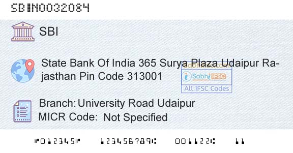 State Bank Of India University Road UdaipurBranch 