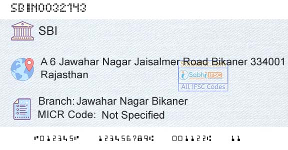 State Bank Of India Jawahar Nagar BikanerBranch 
