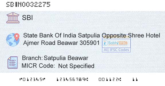 State Bank Of India Satpulia BeawarBranch 