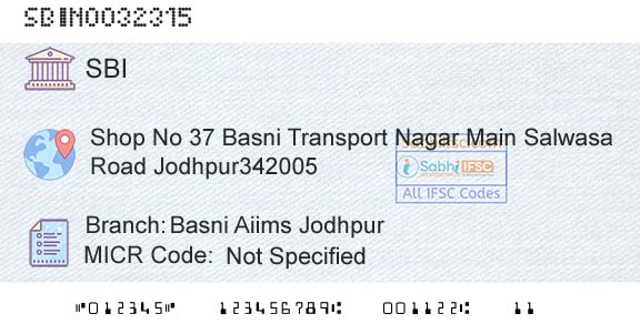 State Bank Of India Basni Aiims JodhpurBranch 