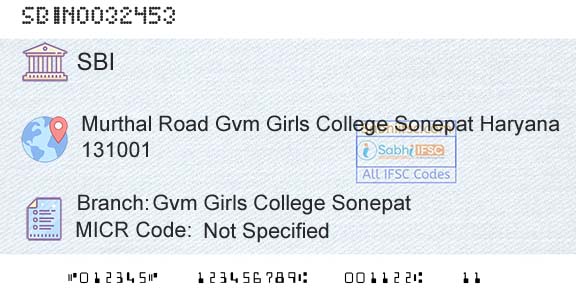 State Bank Of India Gvm Girls College SonepatBranch 