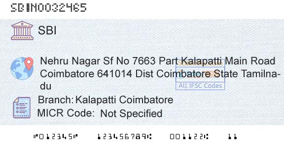 State Bank Of India Kalapatti CoimbatoreBranch 