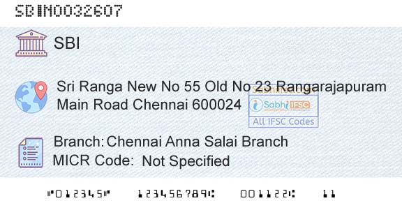State Bank Of India Chennai Anna Salai BranchBranch 