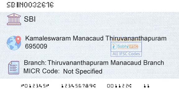 State Bank Of India Thiruvananthapuram Manacaud BranchBranch 