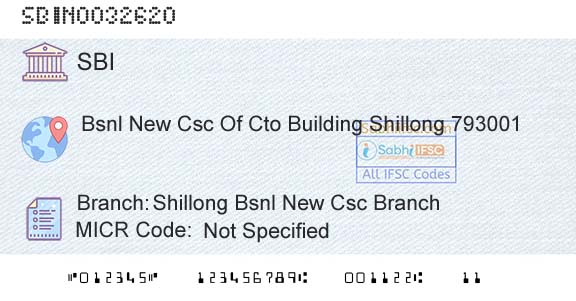 State Bank Of India Shillong Bsnl New Csc BranchBranch 
