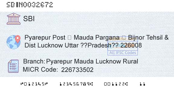 State Bank Of India Pyarepur Mauda Lucknow RuralBranch 